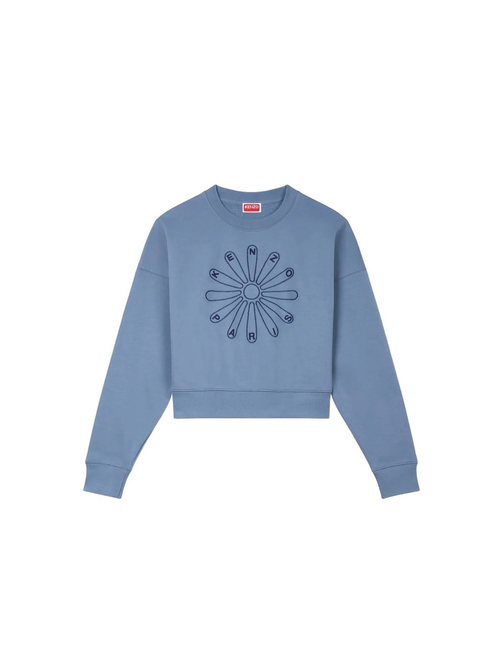 Kenzo Dusty Blue Daisy-Graphic Cropped Sweatshirt